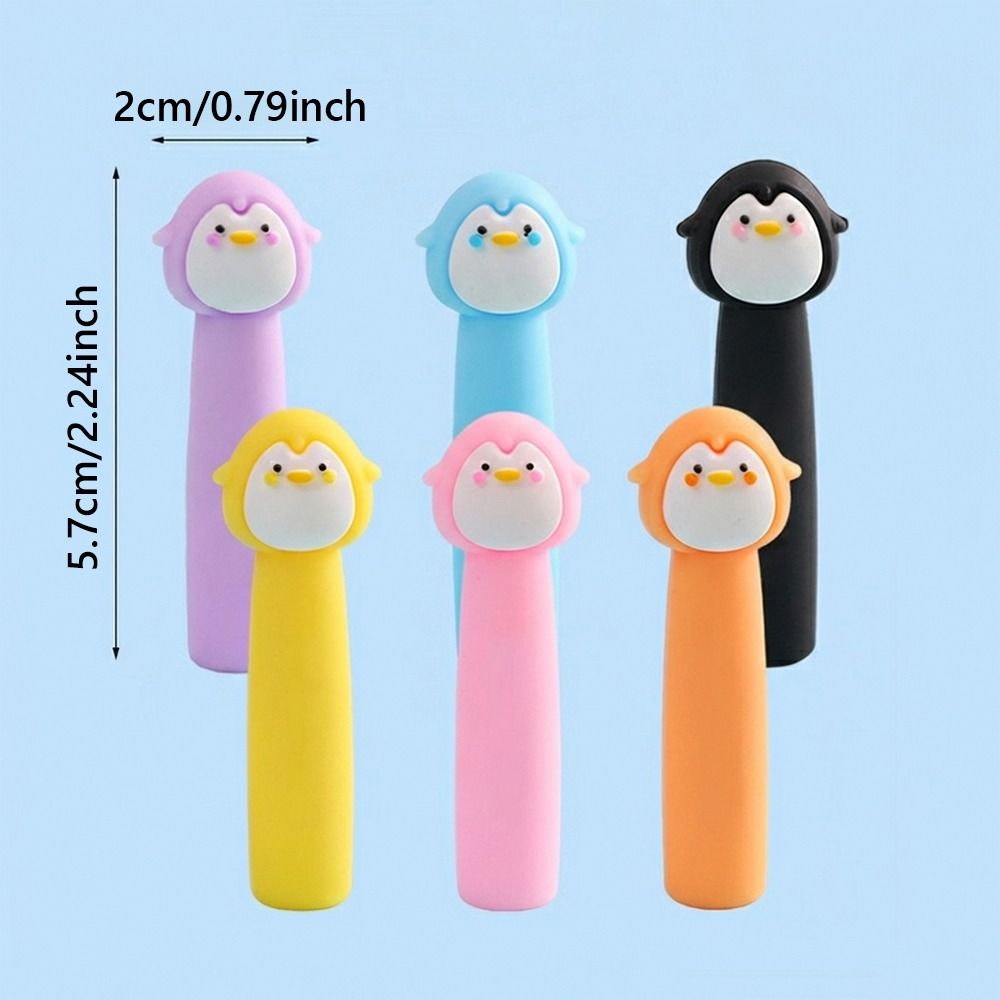 6pcs/12pcs Penguin Shape Pencil Extender Soft Rubber Pen Cap Cartoon Pencil Nib Protector  Children