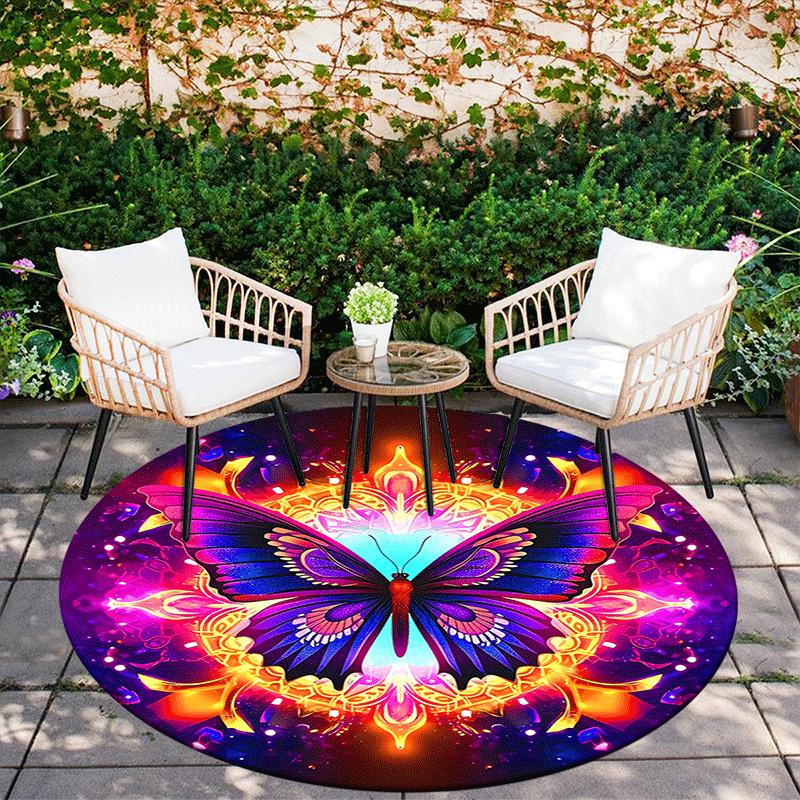 1pc Soft, Absorbent & Non Slip Purple Butterfly Round Rug Soft Circle Rug for Living Room & Bedroom Decor, Chair Mats, and Unforgettable Hom