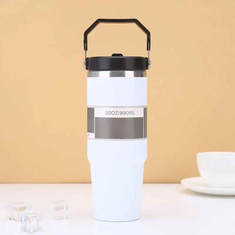 Кружка для горячей воды объемом 30 унций XL с ручкой - Кофейная кружка из нержавеющей стали 304 для водителей, кемпинга, спортзала