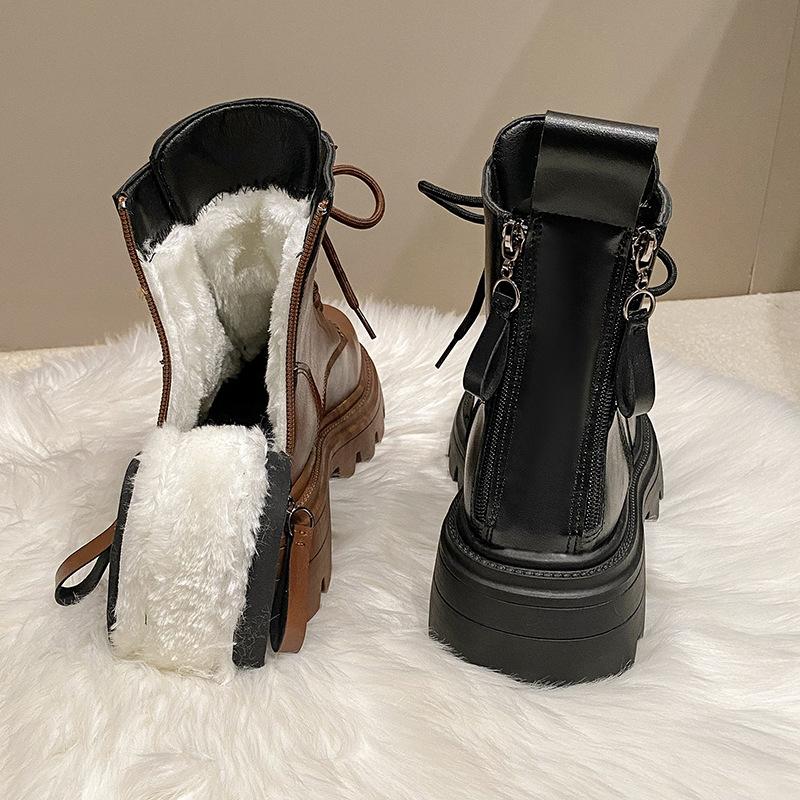 Northeast Cold Resistant Cotton Boots Women's Fur Integrated Genuine Leather Wool Snow Boots Thick Soled and Plush Thick Warm Martin Boots