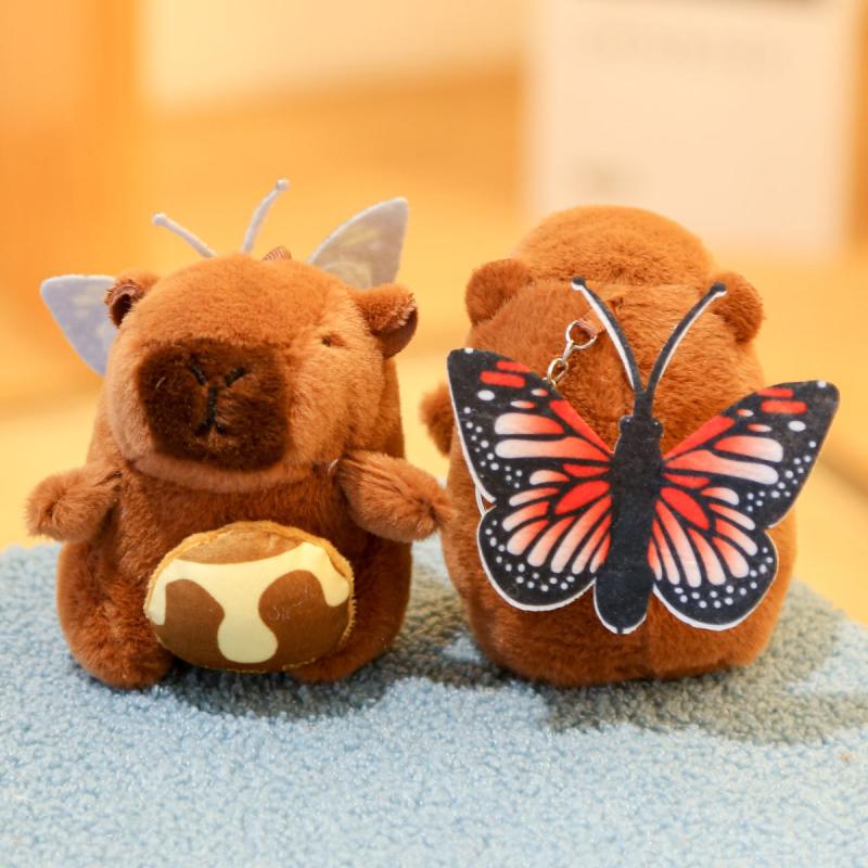 Cute Capybara Back Butterfly Pull-Out Drawing Plush Doll Keychain Backpack Hanging Ornaments