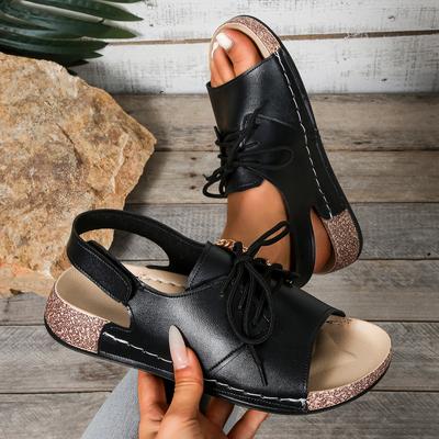 Крутые шлепанцы на танкетке, женские летние новые, на одной педали, на шнуровке, с открытым носком, на толстой подошве, сандалии на липучке