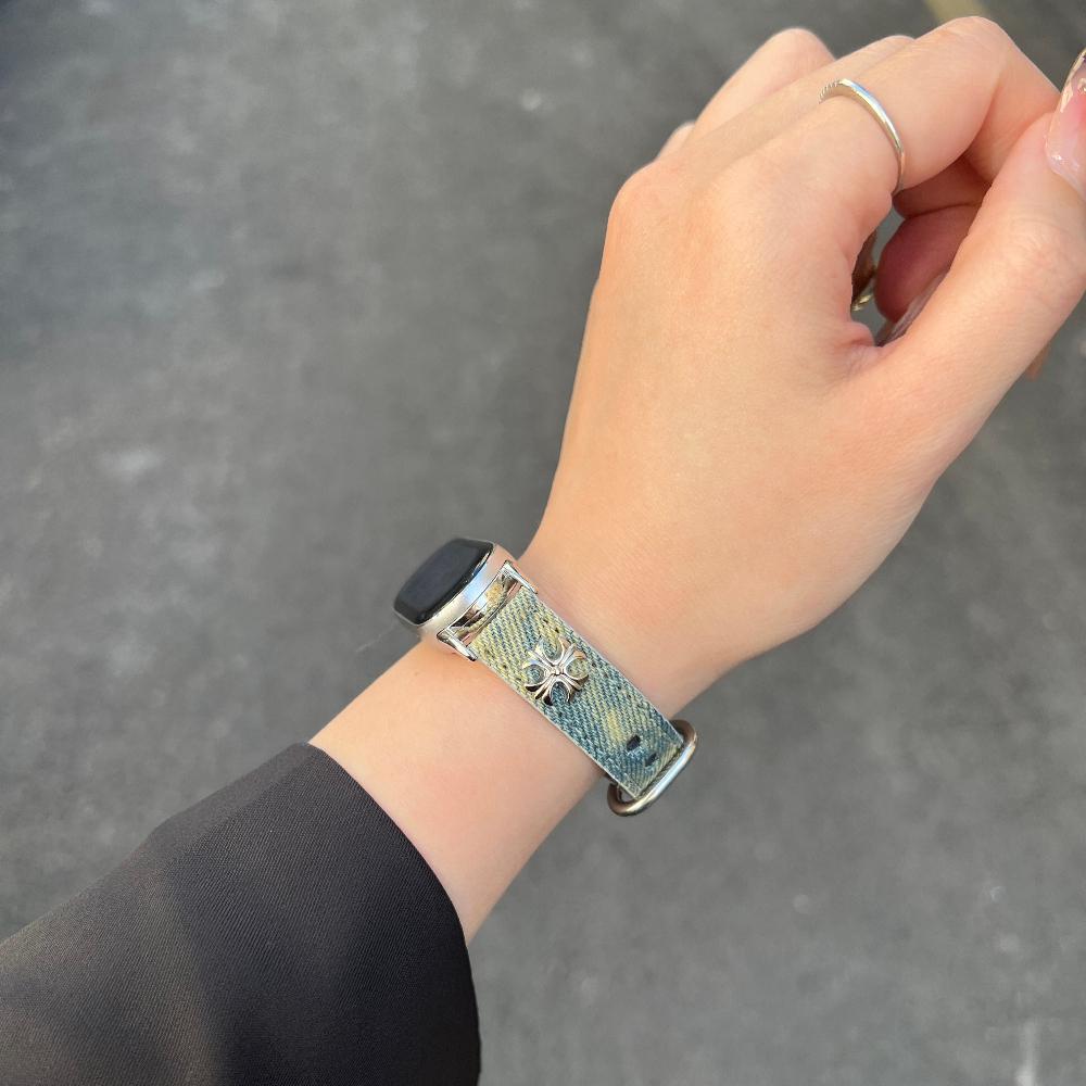 Для Xiaomi Smart Band 10 Модный женский холщовый + кожаный ремешок для часов Cowboy Cross-dye denim, совместимый с Xiaomi Mi Band 10/9/8