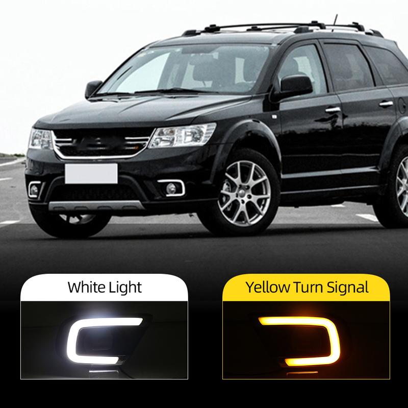 Car LED DRL Daytime Running Light with yellow Turn signal Fog lamp cover For Dodge Journey For Fiat Freemont 2014 2015 2016 2017