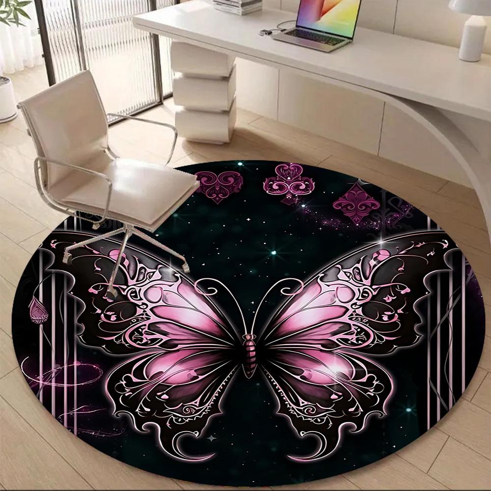 1pc Butterfly Fantasy Office Round Area Rug, Indoor Mat Suitable ForOffice, Under Office Chairs Bedroom Living Room Home Decor T190