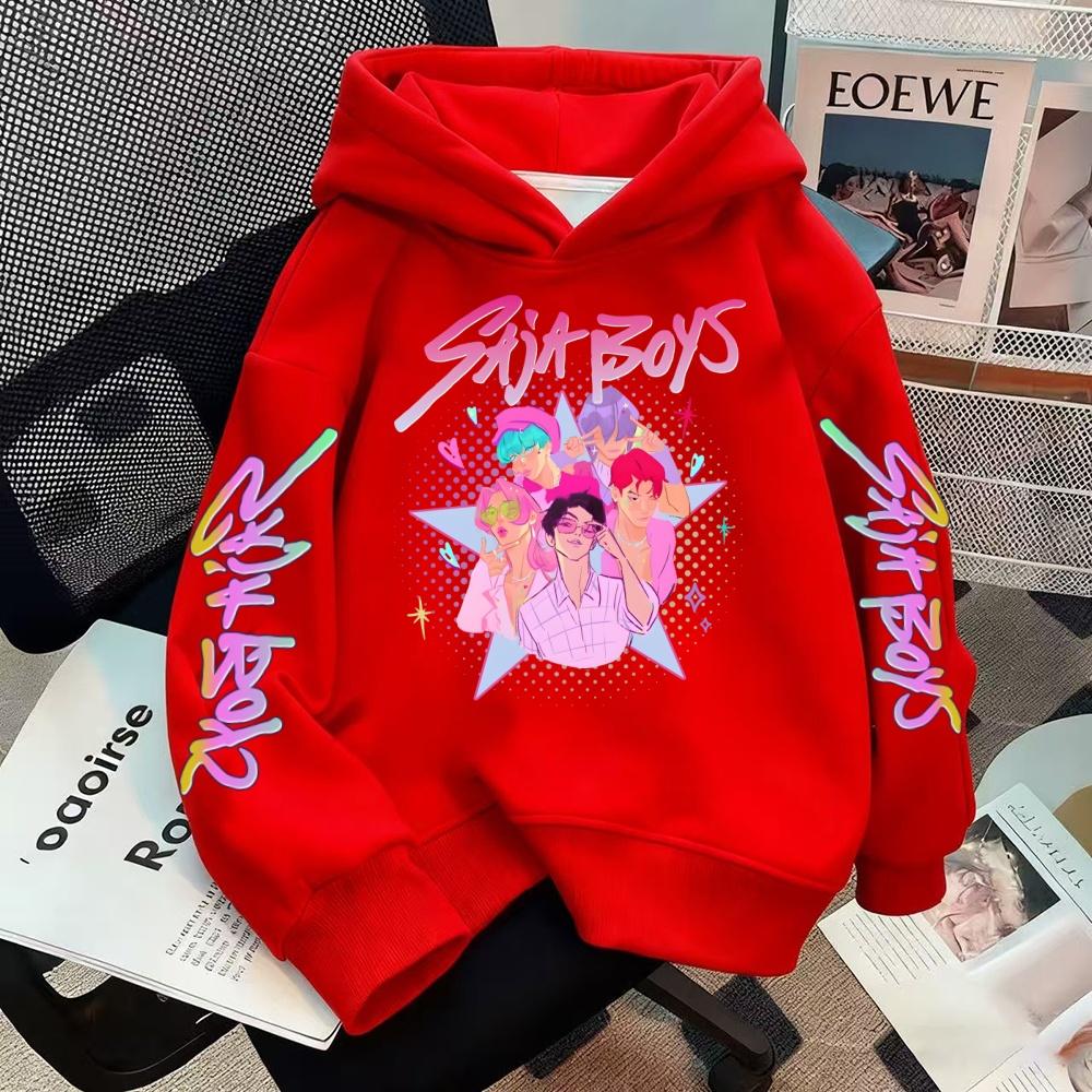 Korean K-Pop Demon Hunters Hoodie Girls Fashion Hip Hop Pullover Coats Top UNISEX Children Winter Warm Thicken Hooded Sweatshirt