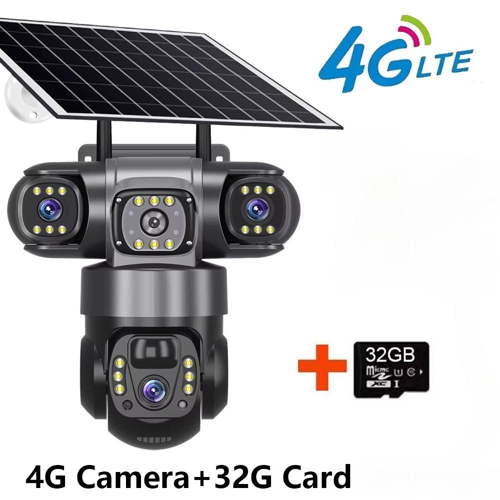 Солнечная камера 4G Sim Уличная 3 объектива 3 экрана 10-кратный зум PIR обнаружение человека камеры Водонепроницаемая ночная съемка Защита безопасности видеонаблюдения