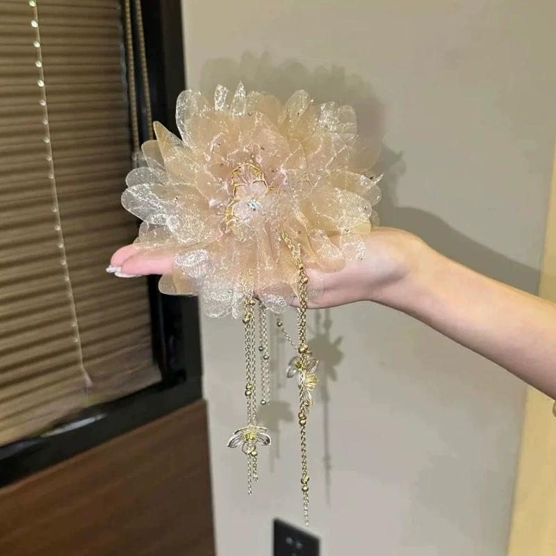 Flower Tassel Hair Clip For Women Girls Shark Ponytail Clip Headdress Temperament Headwear Hair Accessories Gifts