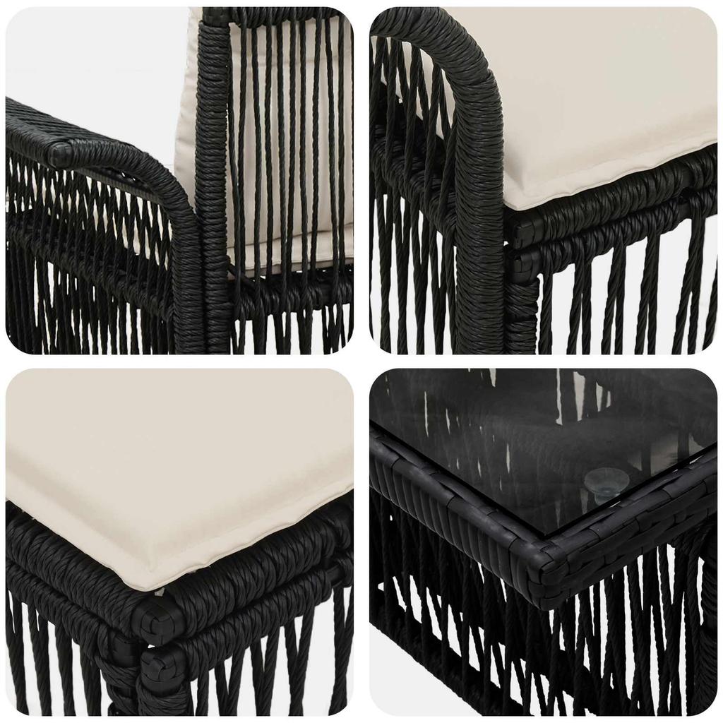 Garden Sofa Set 7 pcs Black and Cream White Poly Rattan