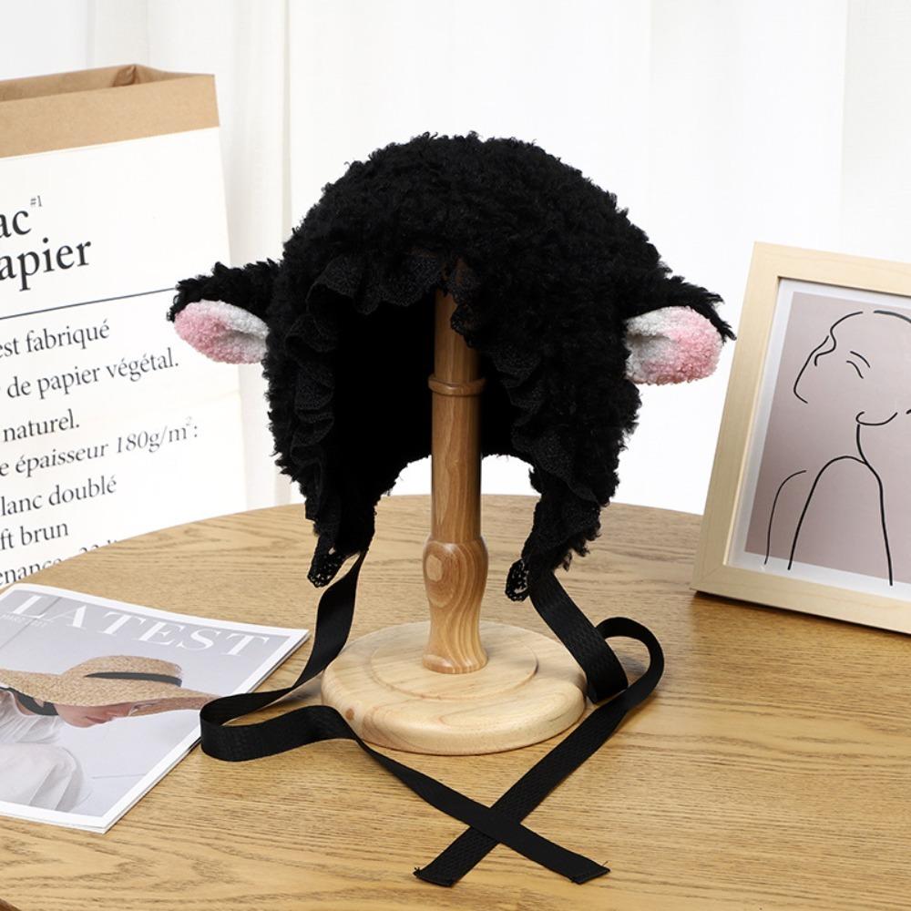 Шапки из овечьей шерсти Y2K Lolita Lace Hat Brimless Beanie Cap Ear Protection Зимняя шапка