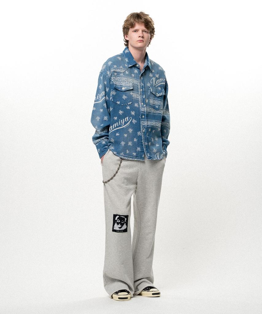 KAMIYA Girl Patch Bootcut Sweat Pants - Gray