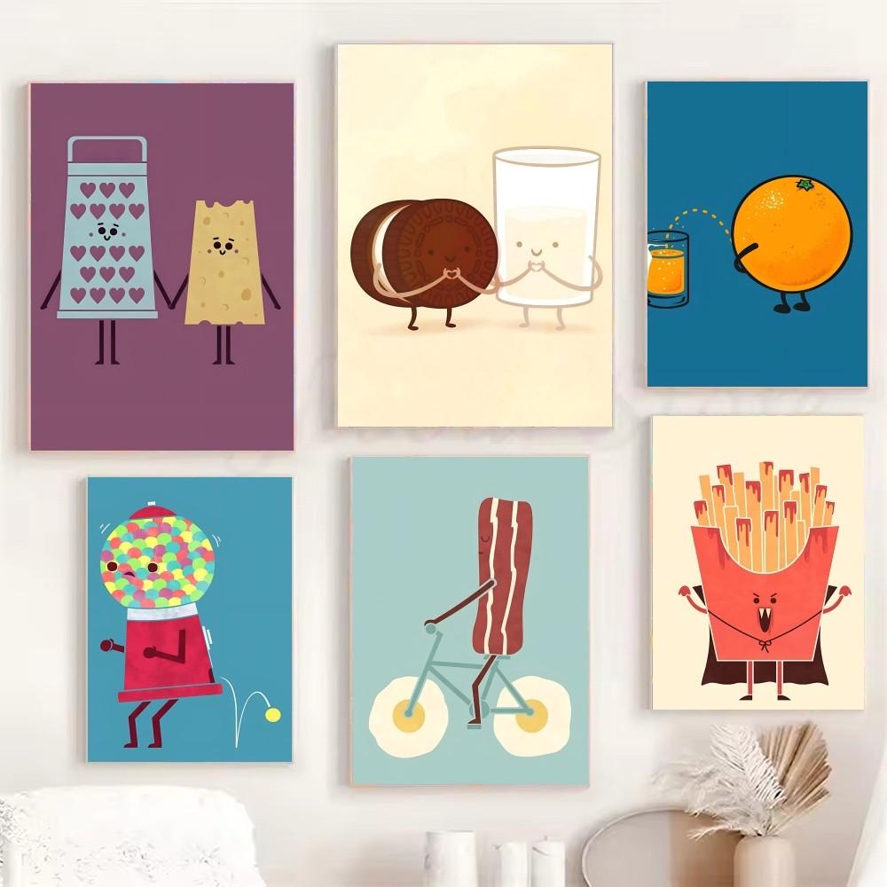 1pc Hot Modern Simplicity Cartoon Funny Food Fancy Poster HD Posters Home Room Bar Cafe Decor Art Wall Painting Picture
