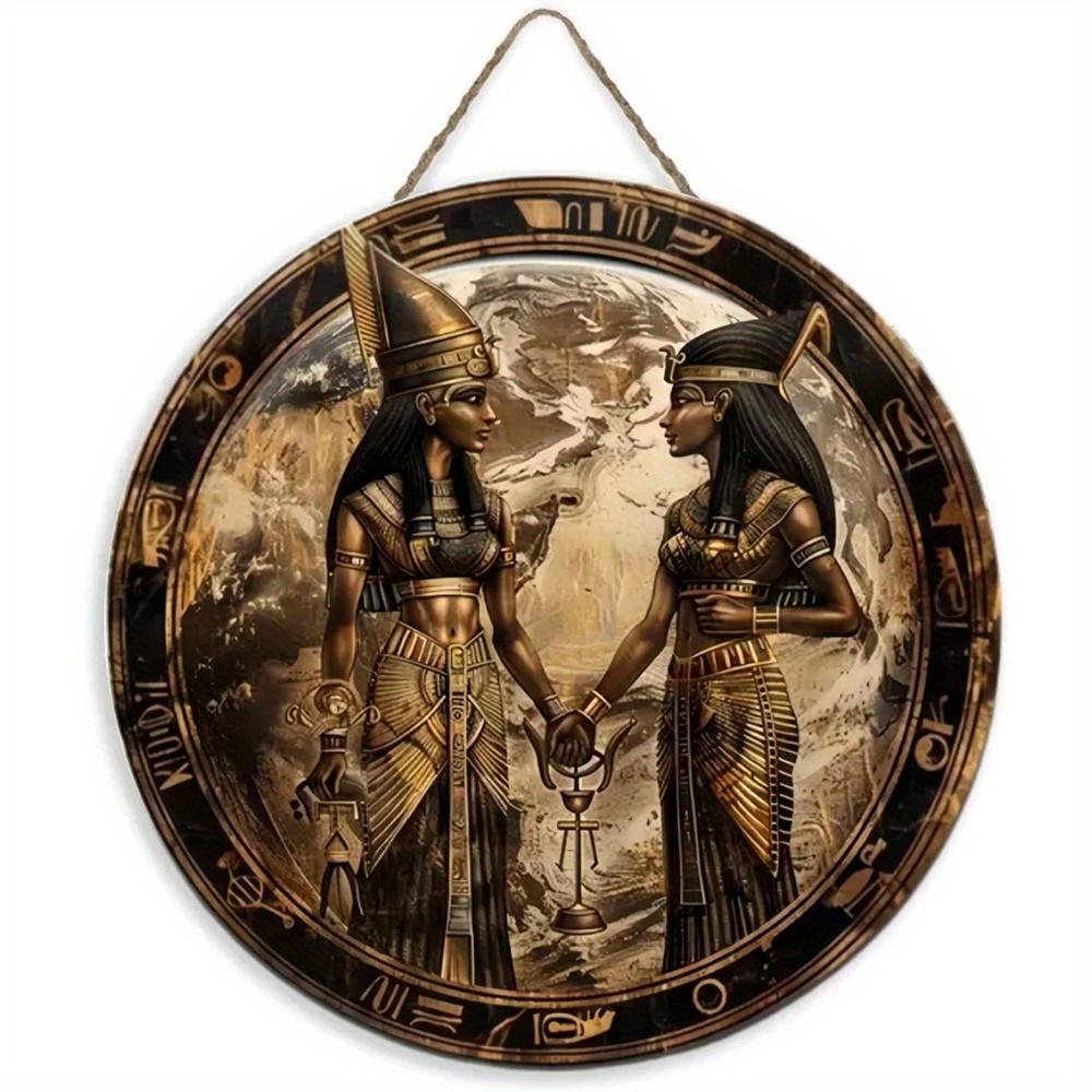 1pc 2d Flat Wood Vintage Egyptian Round Wooden Sign - 20cm Egyptian Mysterious Theme Sign Suitable for Home, Cafe, Apartment, Etc. - Festival, Lover