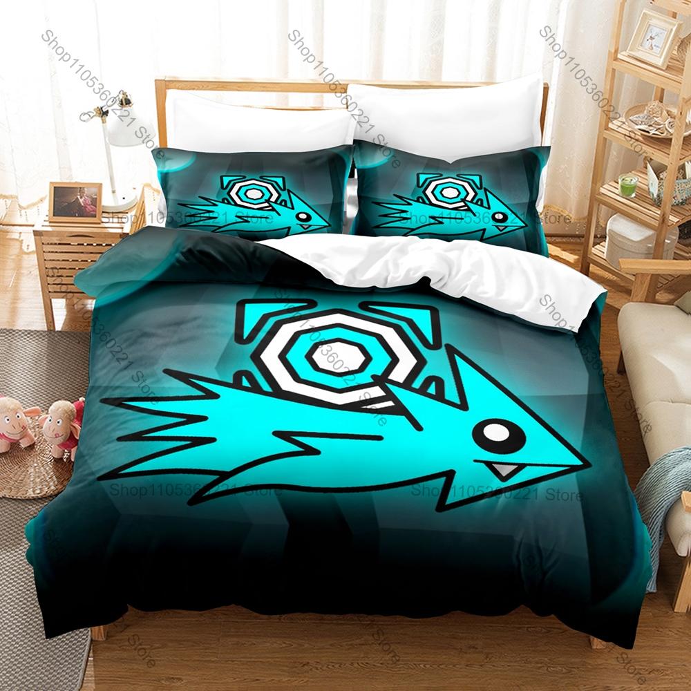Angry Geometry Dash Angry Expression Cube Spike Neon Rhythm Game Print Duvet Cover + 2 Pillowcases Bright Color Microfiber 2026