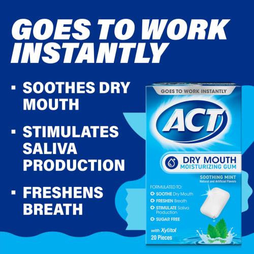 ACT Xylitol, 20-Count Dry Mouth Moisturizing Gum, Single Pack