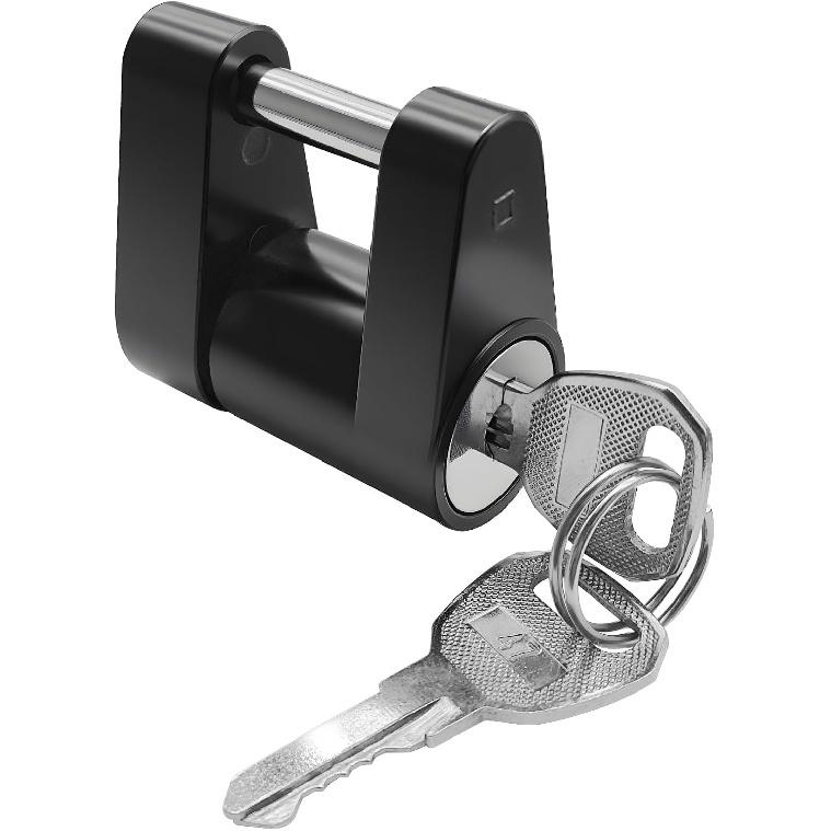 Trailer Tongue Coupler Lock, Trailer Hitch Lock, Dia 1/4 Inch, 3/4 Inch Span Black Hitch Coupler Arm Padlock with Keys, Heavy Duty Zinc Alloy Tongue