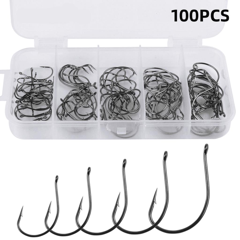 100 шт. 5 размеров рыболовные крючки из нержавеющей стали крючки для ловли карпа рыболовный крючок червячные крючки с пластиковой коробкой