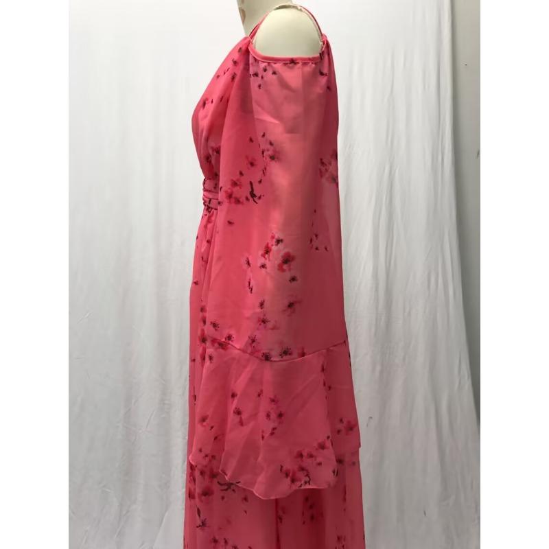 Женские летние повседневные плиссированные платья длиной до пола с глубоким V-образным вырезом и рукавами «летучая мышь»