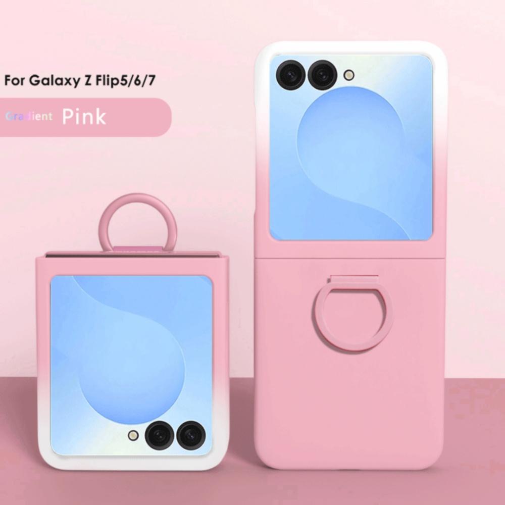 Gradient Skin Feel Hard Shell Phone Case with Ring for Samsung Galaxy Z Flip 7 6 8 Flip7 Flip8 Large Window Protect Back Cover