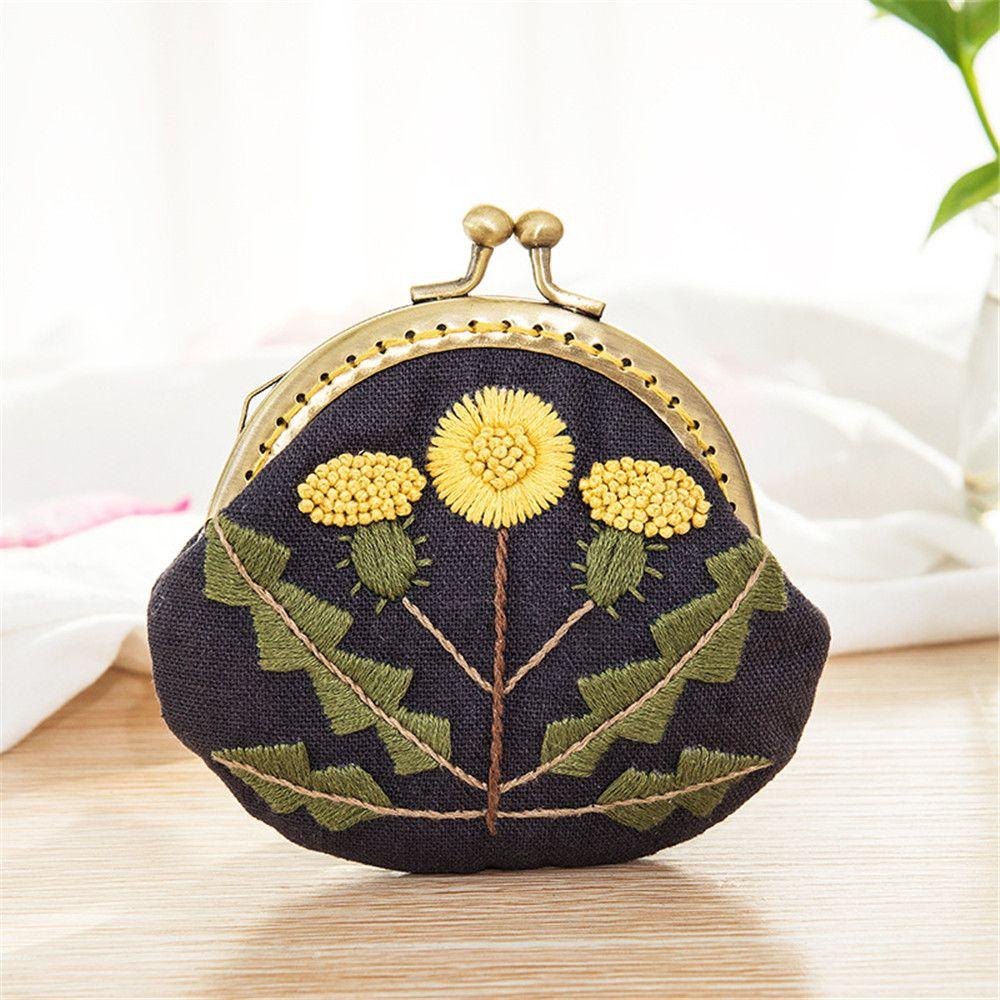 Handmade DIY Crafts Embroidery Starter Kit Coin Purse Wallet Cross Stitch Flower Patterns