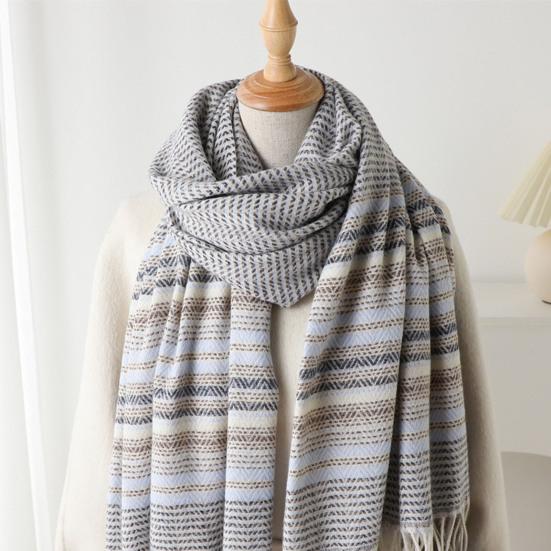 Women Scarf Striped Print Long Scarf Shawl with Tassel Trim Versatile Design Comfortable Shawl Wrap Fashion Accessories