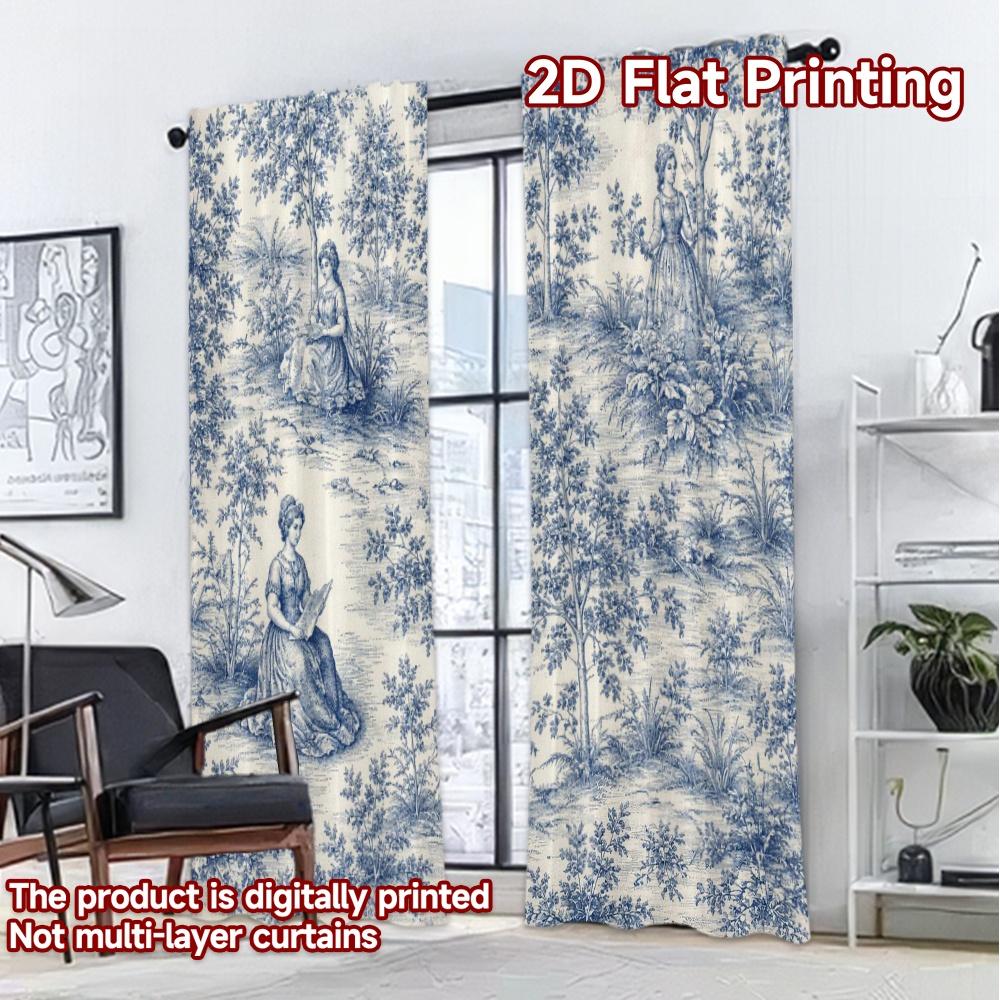 2D FLAT PRINTING 2pcs Curtains (Without Rod) Elegant Garden Scene Modern Curtain Modern Prints Light Filtering Curtains Easter