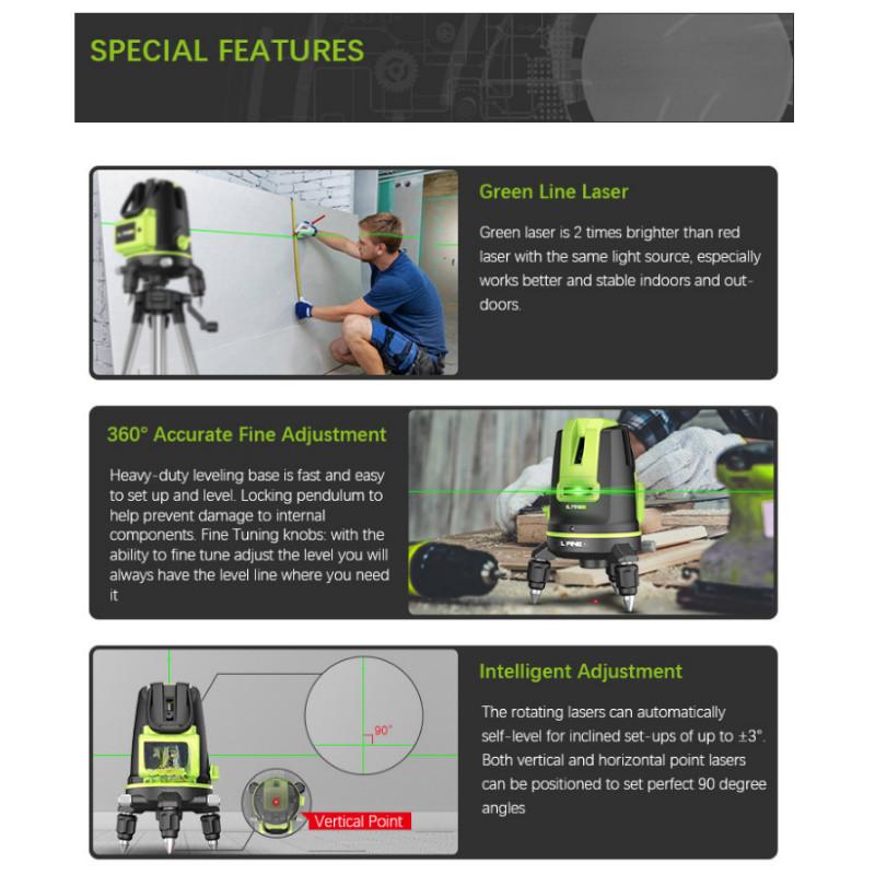 2/3/5-линейный новый лазерный уровень с зеленым светом, горизонтальные и вертикальные перекрестные линии на 360°, самонивелирующийся измерительный инструмент