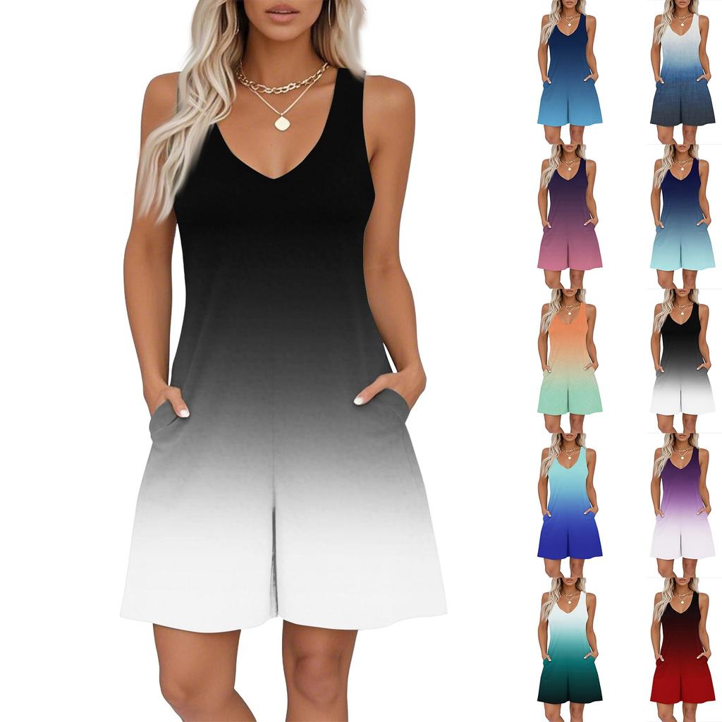 Women's V-neck Printed Sleeveless Jumpsuit Spring And Summer Casual Jumpsuit Shorts