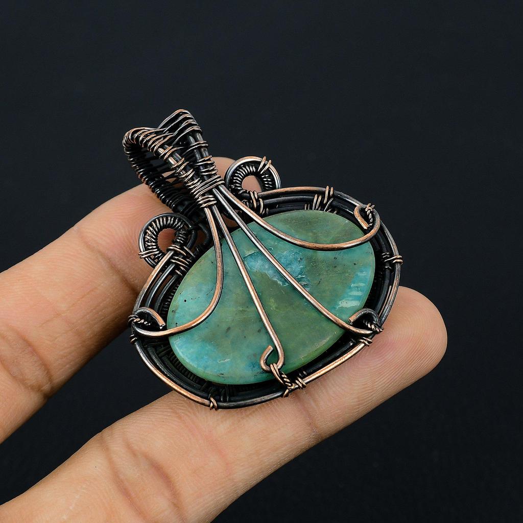 Blue Chalcedony Jewelry, 999 Copper Wire Wrapped Pendant Handmade Gemstone Jewelry, Gifts For Wife Brand New Pendant