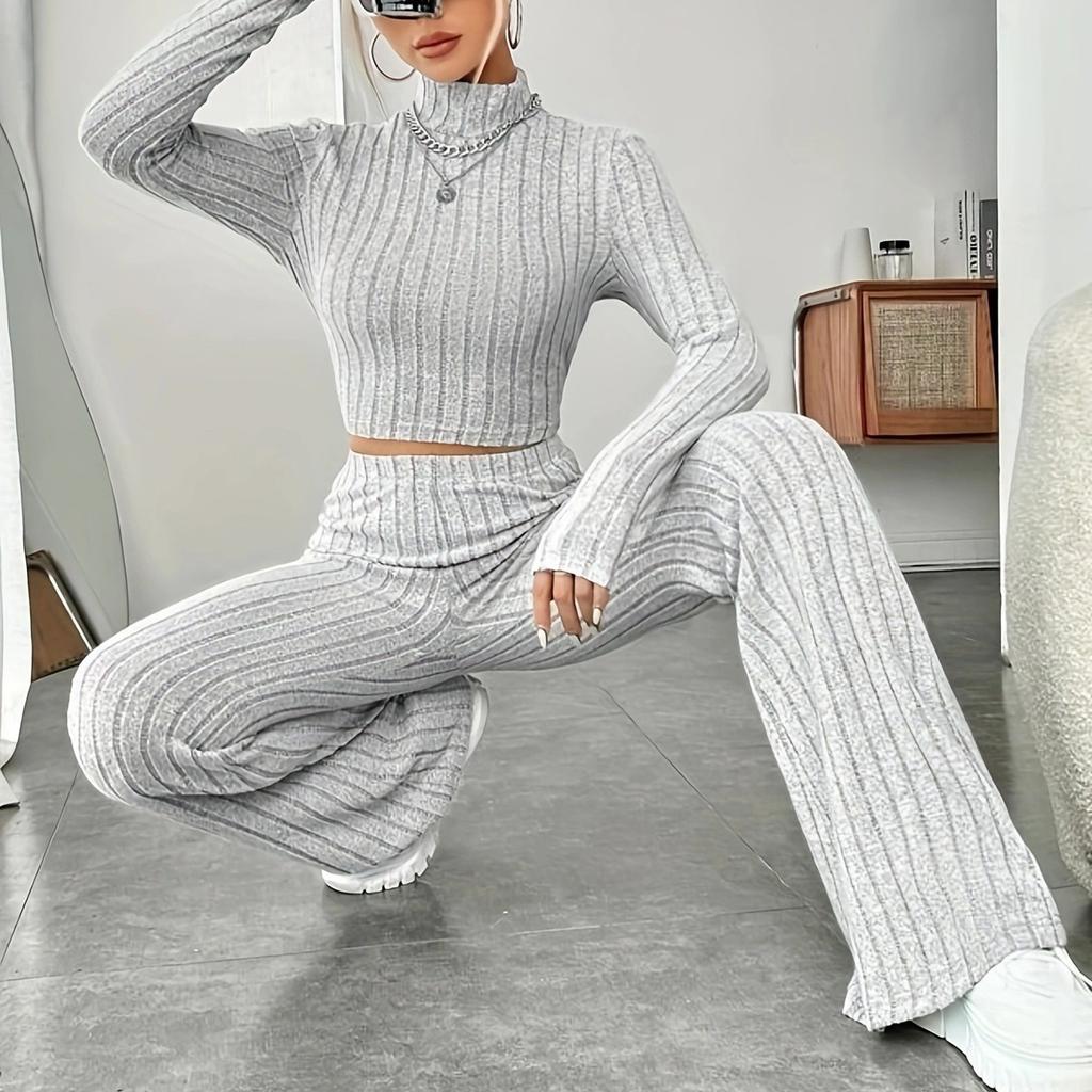 Женский модный однотонный костюм, весенний трикотажный комплект с длинным рукавом, толстовка, свободные брюки, комплект из двух предметов