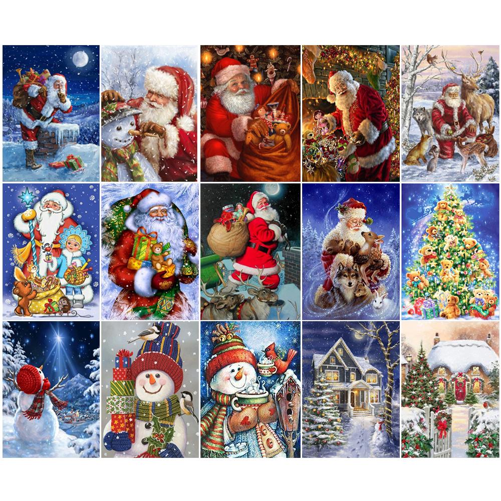 Christmas Diy Diamond Painting Full Diamond Santa Claus Round Diamond Embroidery 5D Snowman House Cross Stitch Home Decoration