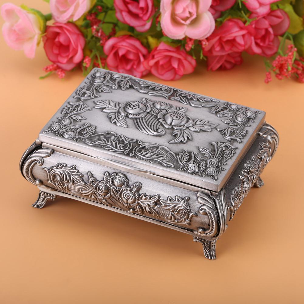 Vintage Flower Carved Zinc Alloy Jewelry Box Case Jewelry Decorative Box for Women Jewelry Storage Home Decor
