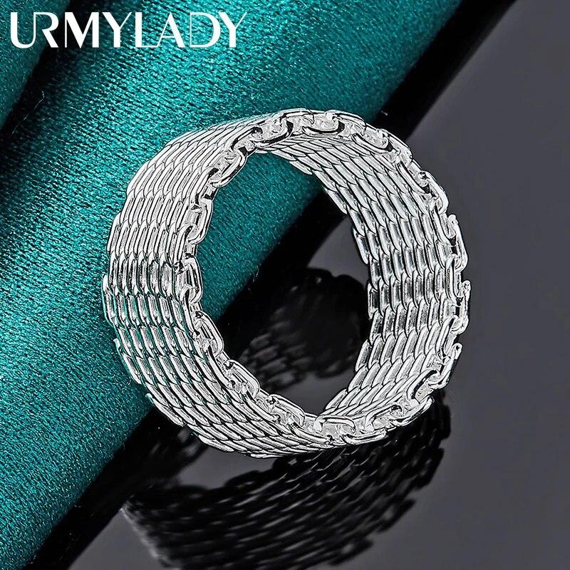 URMYLADY из стерлингового серебра 925 пробы, тканое сетчатое кольцо для женщин и мужчин, очаровательное свадебное кольцо для помолвки, вечерние, модные украшения