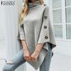 Autumn Women Turtleneck Long Sleeve Irregular Casual Knitted Cloak Sweaters Jumpers