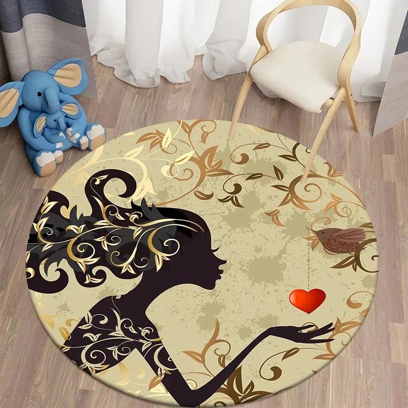Butterfly Flower Fairy Girl Round Carpet Living Room Rugs Soft Doormat For Children's Room Playroom Decor Kitchen Bath Floor Mat