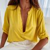 Blouse Large Size Short Breathable Sleeve Buttons Collar Half Placket Summer Women Solid Color Pullover Shirt