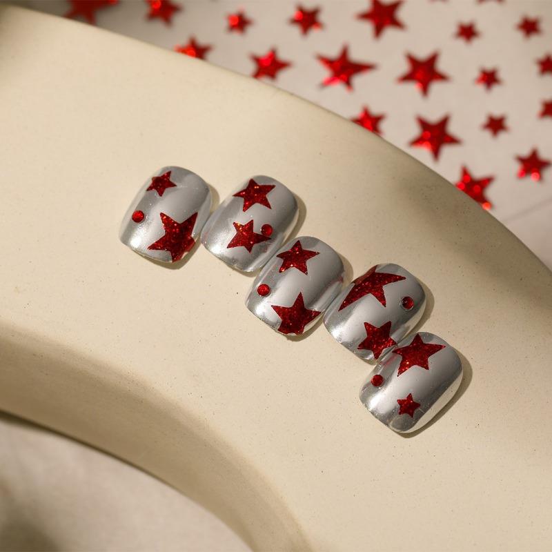 1 шт. Волшебная красная пятиконечная звезда, наклейка для ногтей, роскошная с блестками, самоклеящаяся, наклейка для украшения ногтей, подходит для женщин