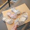 Girls Sandals Peep Toes Shiny Crystal Kids Princess Shoes Sweet Bows 2025 Summer New Children Beach Shoes Non-slip Soft Sole