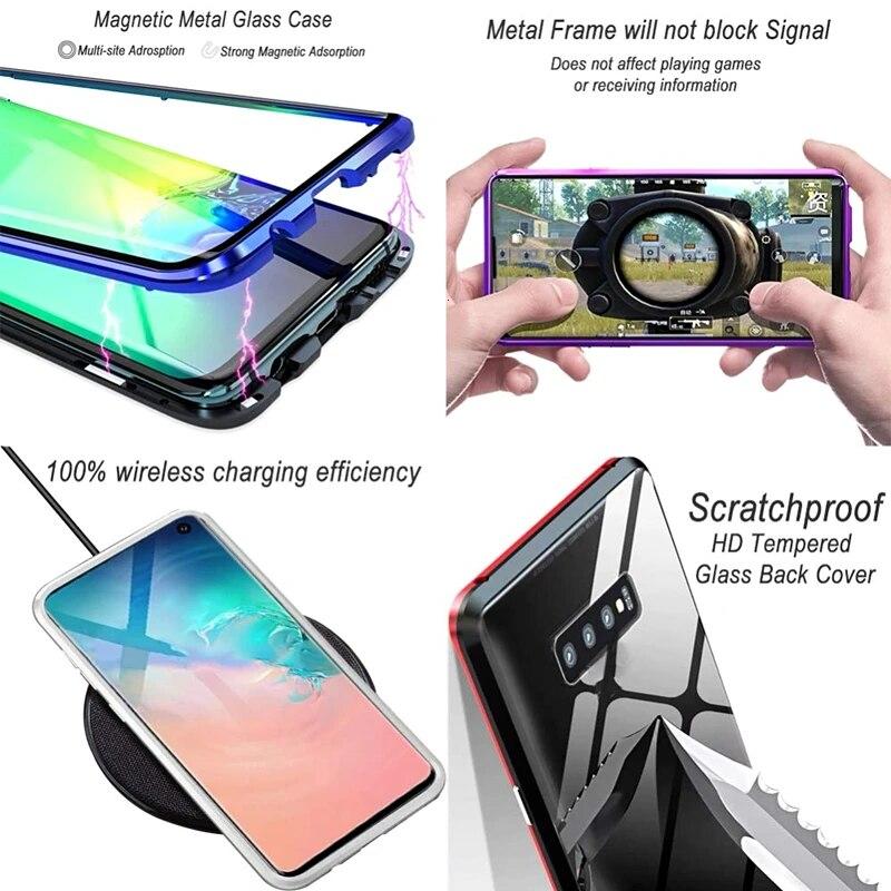 Металлический магнитный чехол для Samsung Galaxy S25 S24 Ultra S23 FE S21 S20 S22 A56 A36 A16 A26 A55 A52 A32 A54 Двусторонний стеклянный противоударный защитный чехол