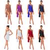 Asymmetrical Shoulder Glitter Rhinestone Tassel Dress with Irregular Hem Openable Crotch Leotard for Women Latin Tango Performance