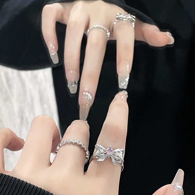 Niche Design Ring, Female Bow Opening, Diamond-Encrusted Zircon Pink, Girl'S Heart Index Finger Premium