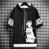 Summer Men's Casual All-match Hooded Cardigan Quick-drying Running Sports Men's Printed Short-sleeved Top