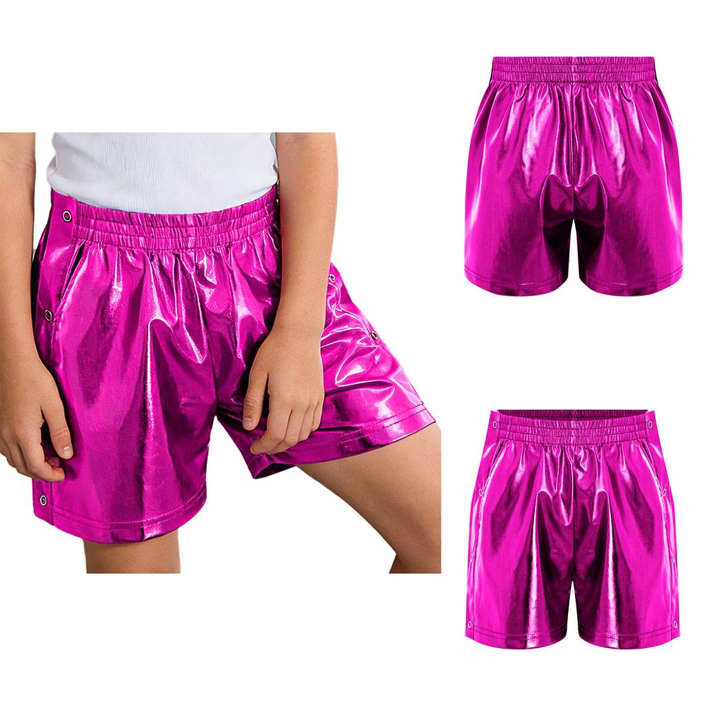 Children‘s Hip Hop Dance Shorts Metallic Finish Elastic Waistband Tear Away Side Buttons with Pockets for Stage Recital