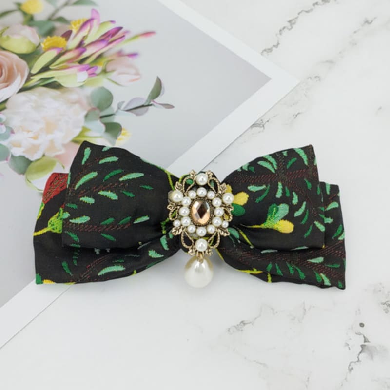 MAIA Rose Jacquard Ribbon Pin Large - Black