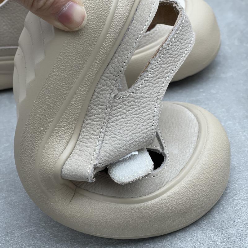 Johnature Женские повседневные сандалии из натуральной кожи с круглым носком, летние, с открытой резинкой, на мягкой подошве