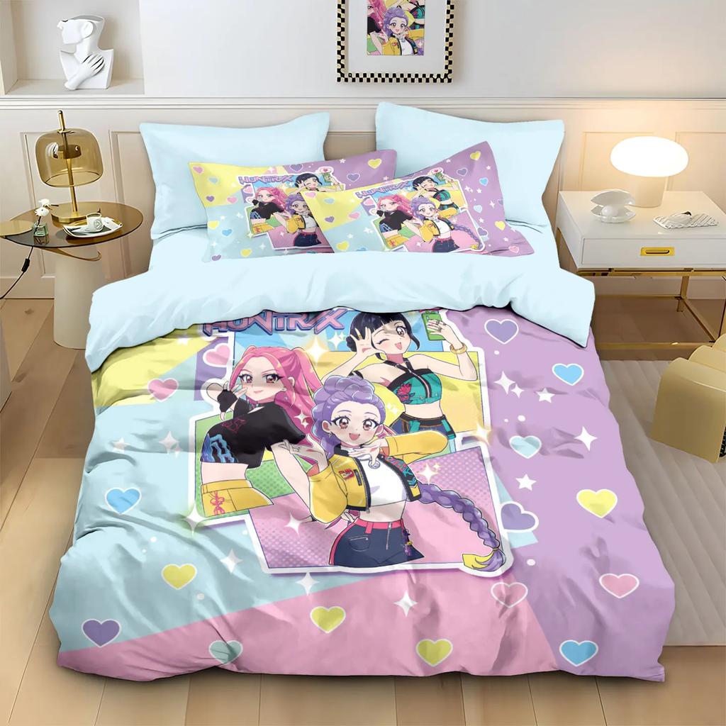 3Pcs K-Pop Demon Hunters Bedding Set 3D Printed Coreless Duvet Cover Set Soft Dormitory Bedroom Multiple Sizes Machine Washable