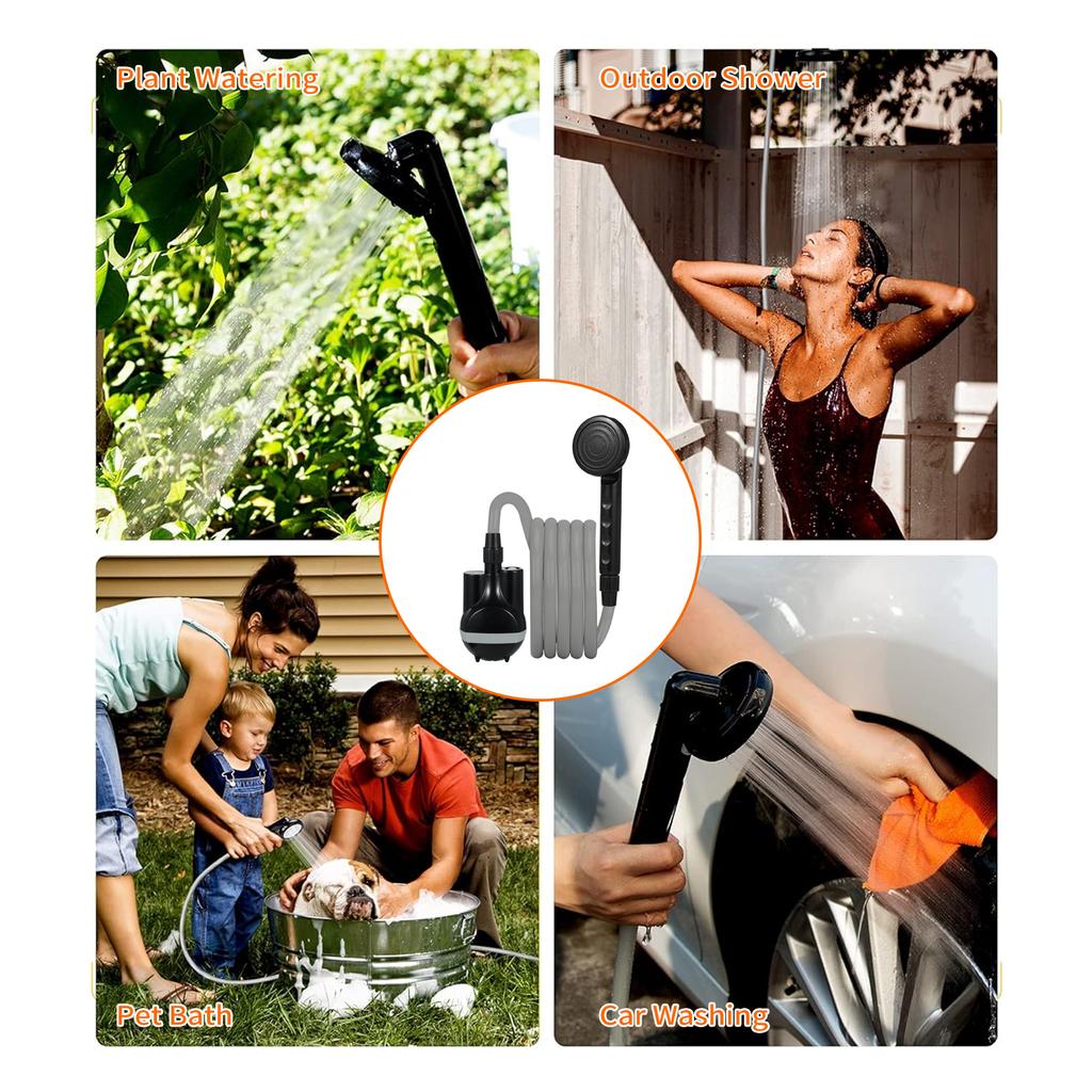 2024 Портативный душ для кемпинга, электрический душ для улицы и помещения с переключателем воды, 2200 мАч, тип-c