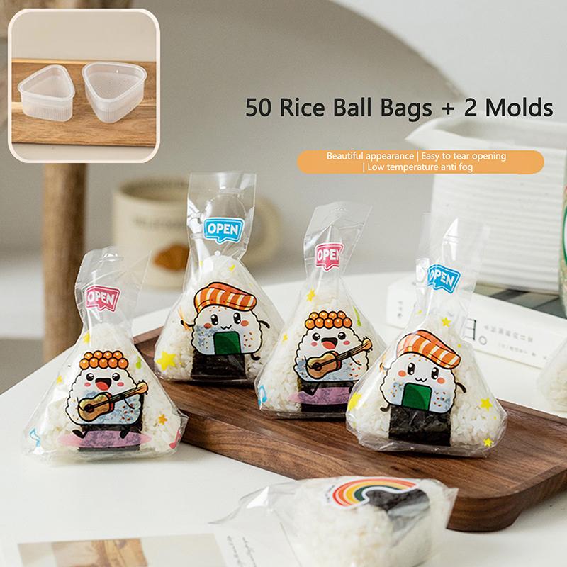 50 шт. Треугольный пакет для упаковки рисовых шариков и 2 шт. Набор форм для рисовых шариков Пакеты для подарков для суши Портативные аксессуары для бенто для рисовых шариков