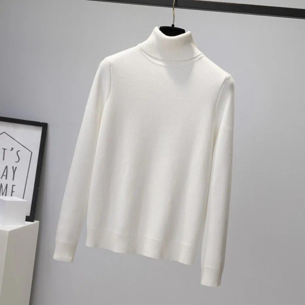 Thicken Velvet Turtleneck Sweater Women Korean Fashion Lined Warm Sueter Knitted Pullover Slim Top Winter Jersey Knitwear 2024