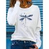 Spring and Autumn Women's Fashionable Casual Loose Dragonfly Print Round Neck Long Sleeved T-shirt Base Shirt